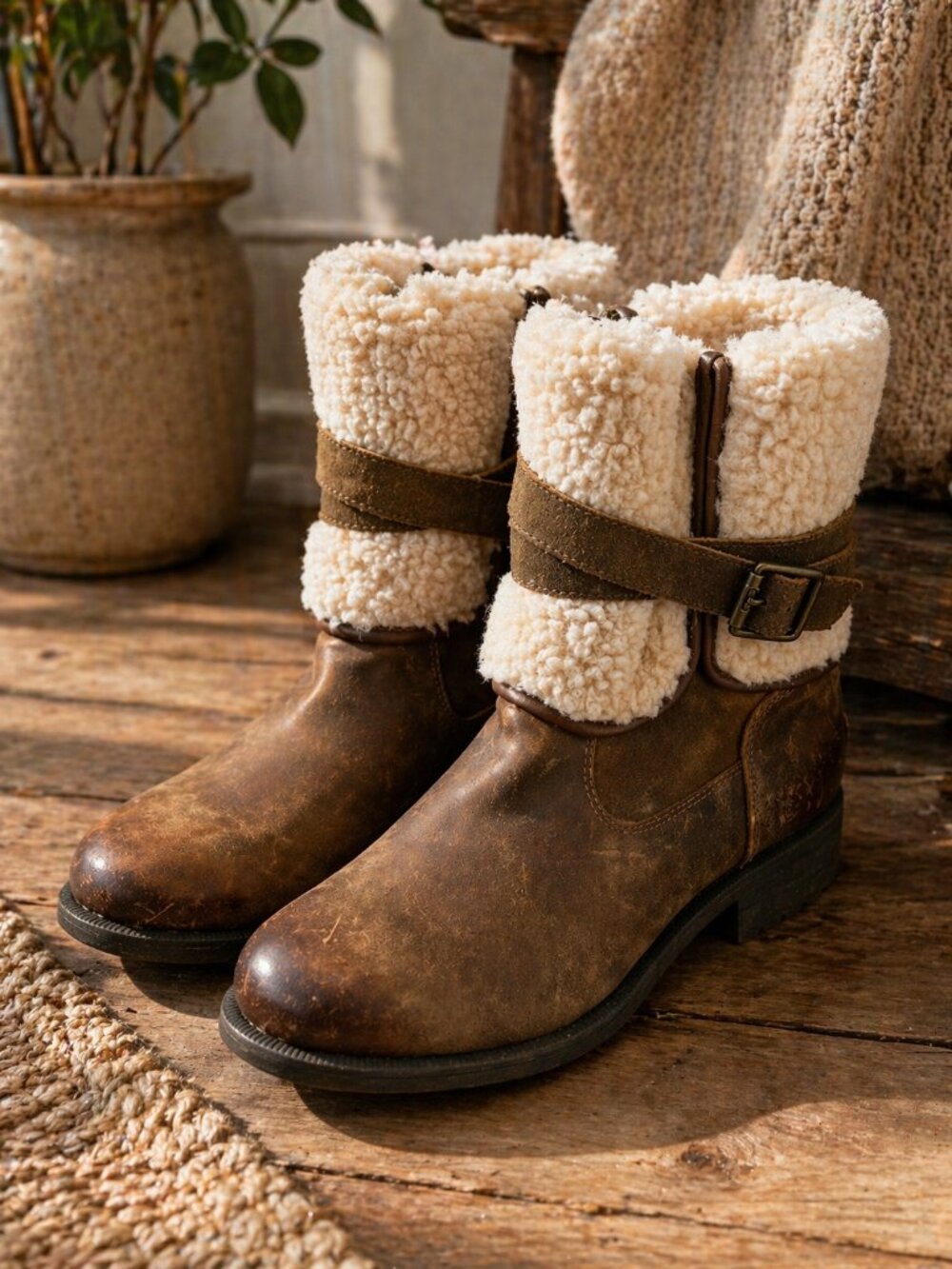 UGG Shearling-Lined Leather Boots – Women’s 9 (EU 40) | Cozy Buckle Ankle